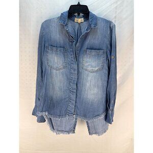 Cloth & Stone Anthropologie Chambray Button Front Tunic Shirt XS Hi Low Western